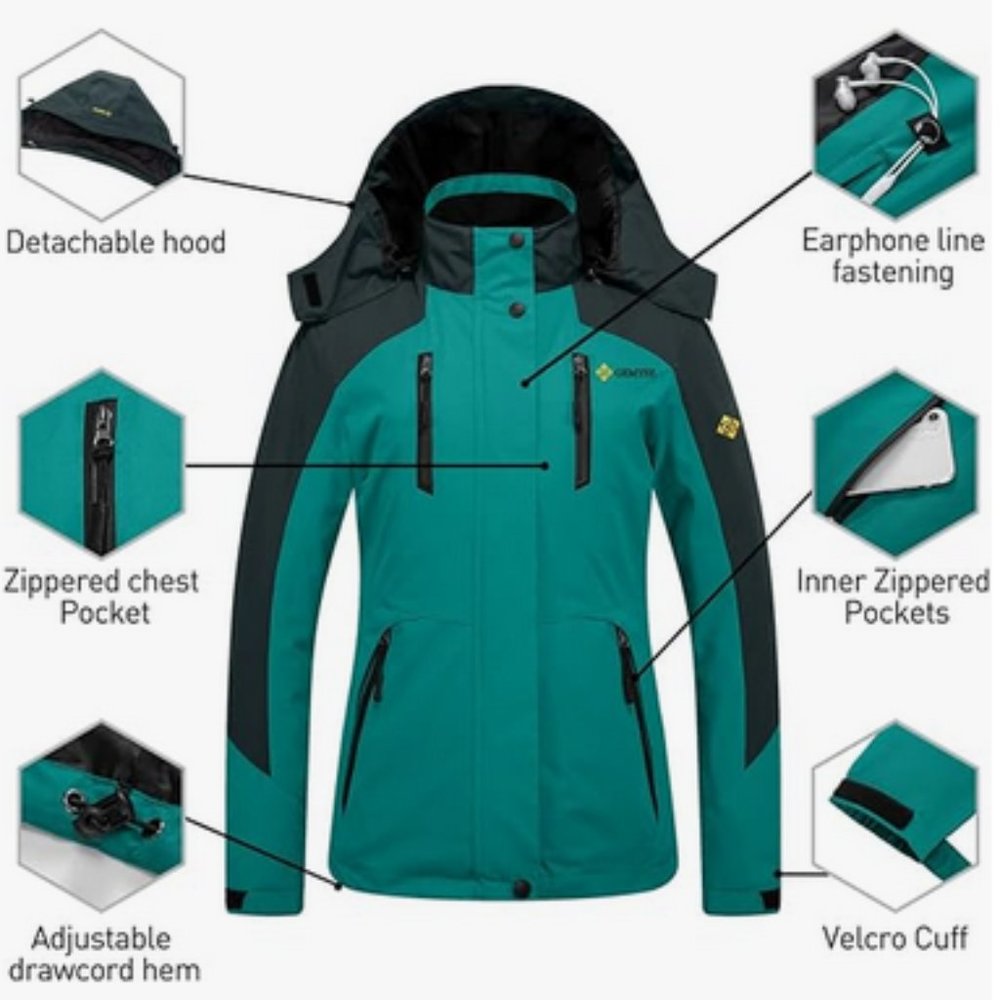 GEMYSE Women's Waterproof 3-in-1 Ski Snow Jacket Puffer Moonblue M